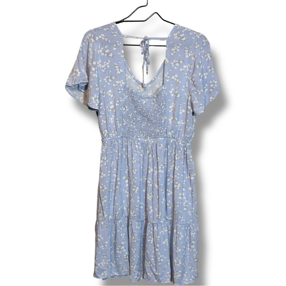Yarn&Sea Baby Blue Floral Print Smocked Open Back Flutter Short Sleeve Sundress - Picture 16 of 16